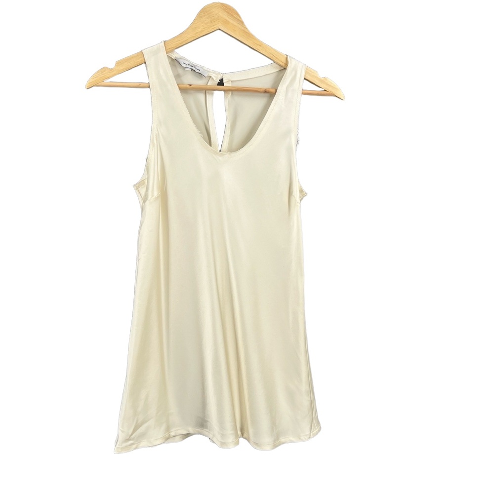 LA COLLECTION Blouse Cream Raw Edge 100% Silk Sleeveless Tank Cami Size 0